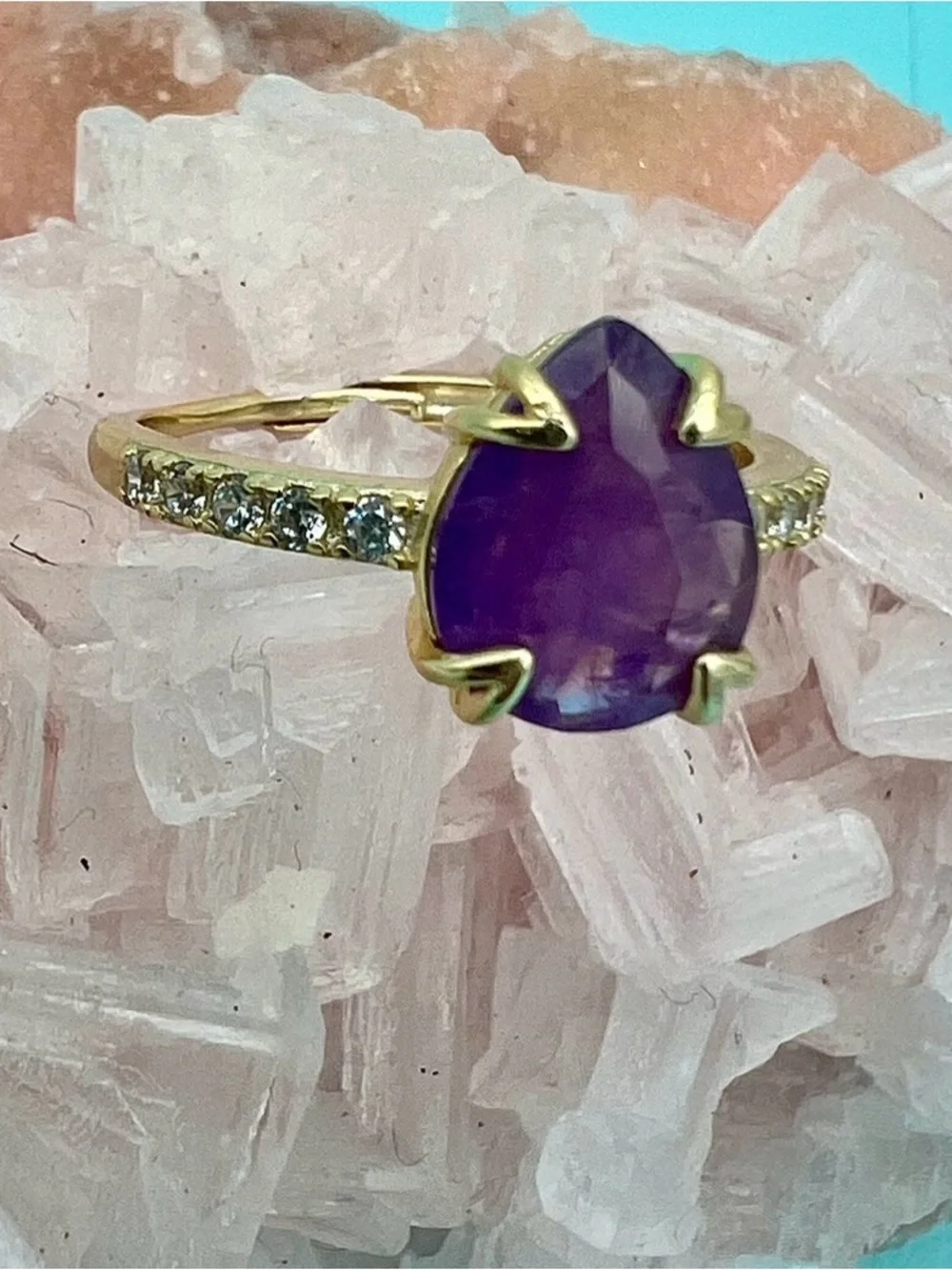 Amethyst Teardrop Adjustable Ring